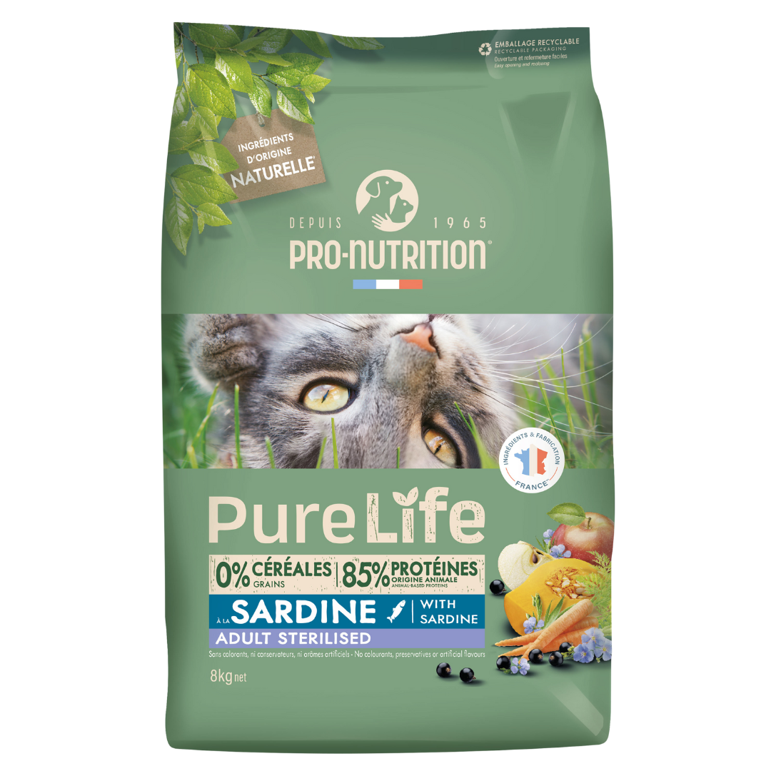 Croquettes sans céréales Pure Life à la sardine | CHAT ADULTE | Stérilisé (2 tailles)
