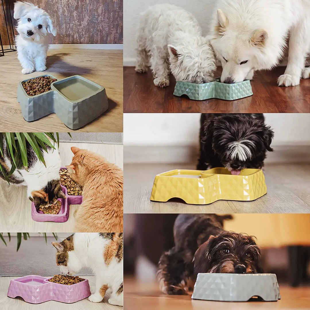 Gamelle double en bambou pour chats & chiens - antidérapante