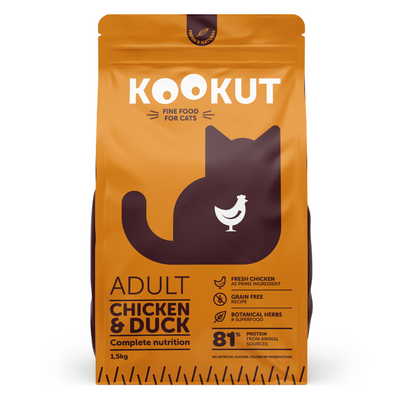 Croquettes poulet et canard Kookut | CHAT | 1,5 Kg