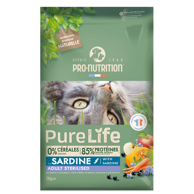 Croquettes sans céréales Pure Life à la sardine | CHAT ADULTE | Stérilisé | 2 kg