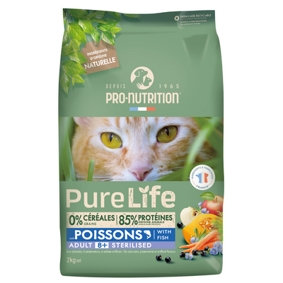 Croquettes sans céréales Pure Life au poisson | CHAT SENIOR 8+ | Stérilisé | 2 kg