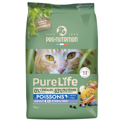 Croquettes sans céréales Pure Life au poisson | CHAT SENIOR 8+ | Stérilisé (2 tailles)