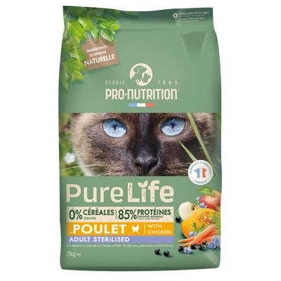 Croquettes sans céréales Pure Life au poulet | CHAT ADULTE | Stérilisé | 2 kg