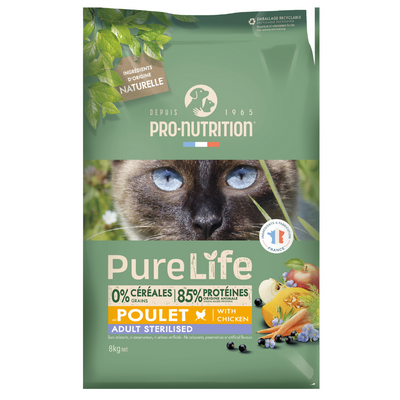 Croquettes sans céréales Pure Life au poulet | CHAT ADULTE | Stérilisé (2 tailles)