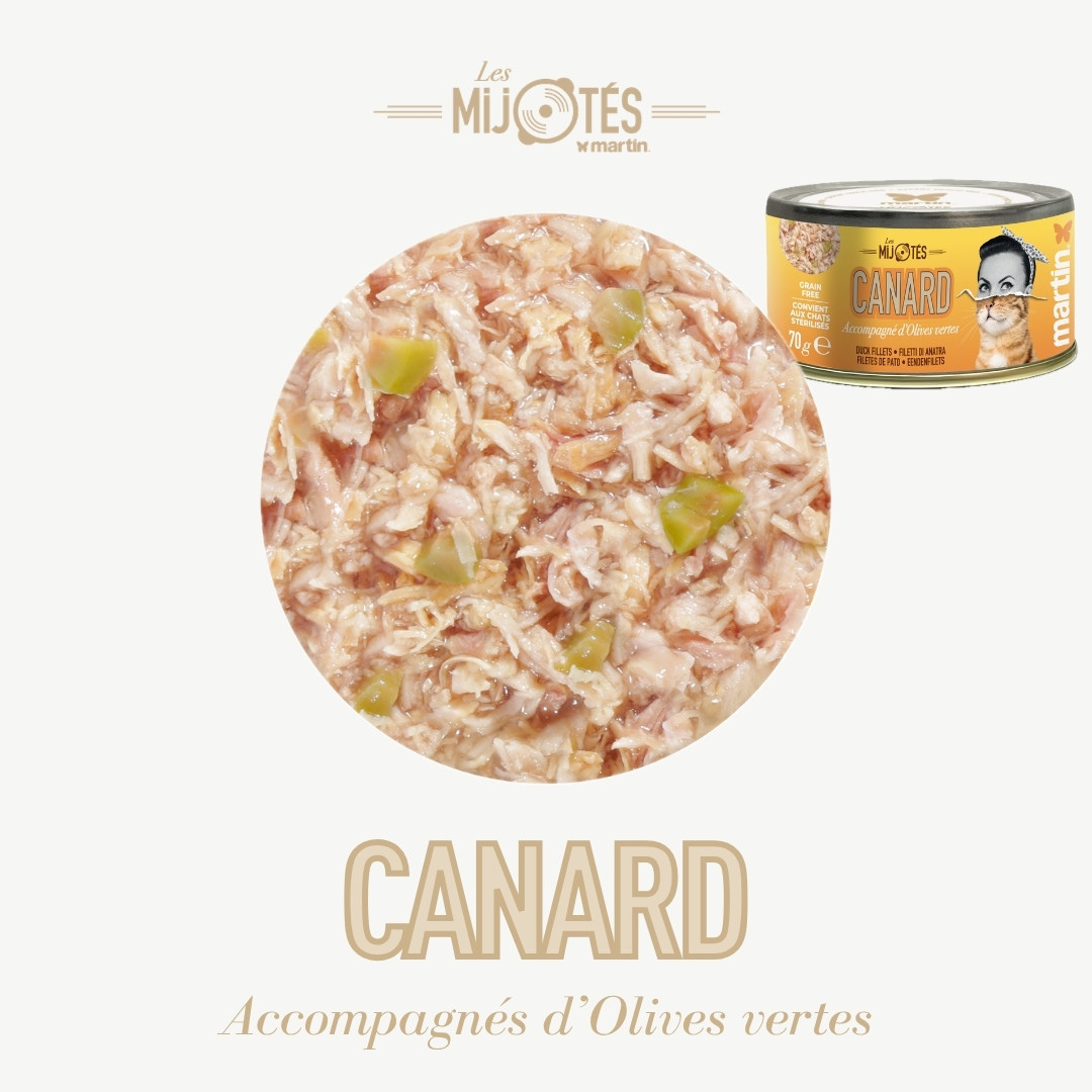 Pâtée MARTIN – Les Mijotés Canard & Olives vertes (70g)