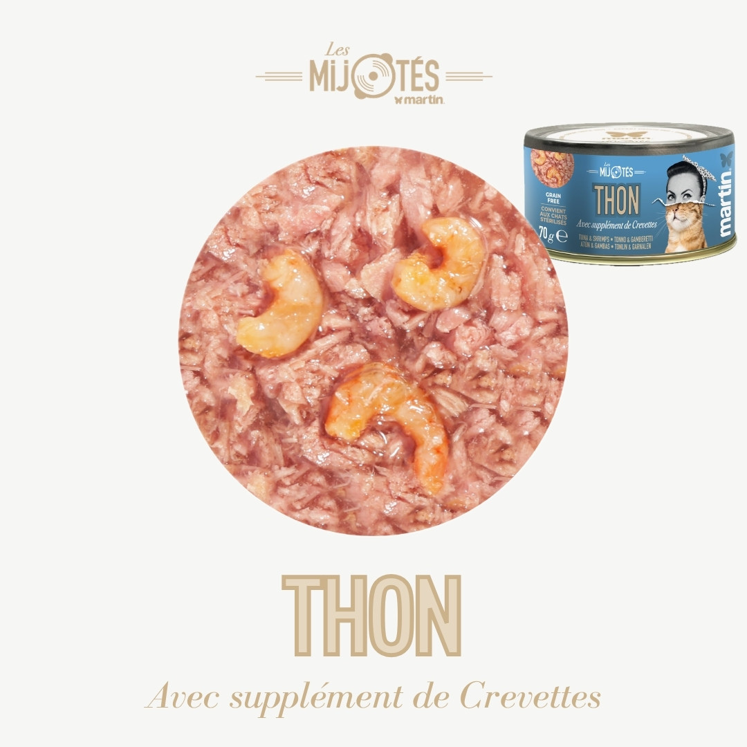 Pâtée MARTIN – Les Mijotés Thon & Crevettes (70g)
