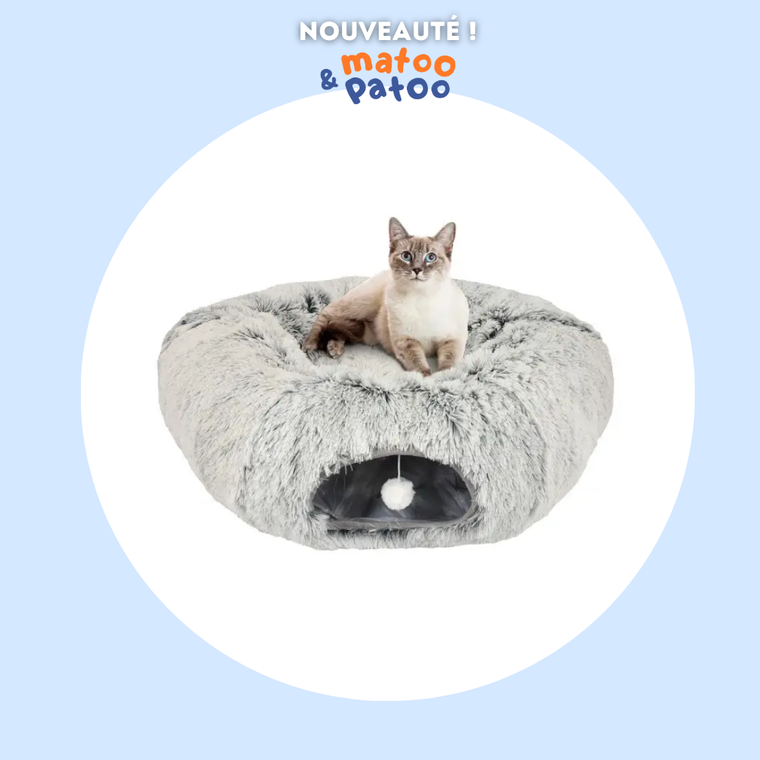 Berceau Donut Relax avec tunnel – Lit et aire de jeu 2 en 1 pour chat