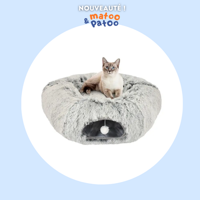 Berceau Donut Relax avec tunnel – Lit et aire de jeu 2 en 1 pour chat