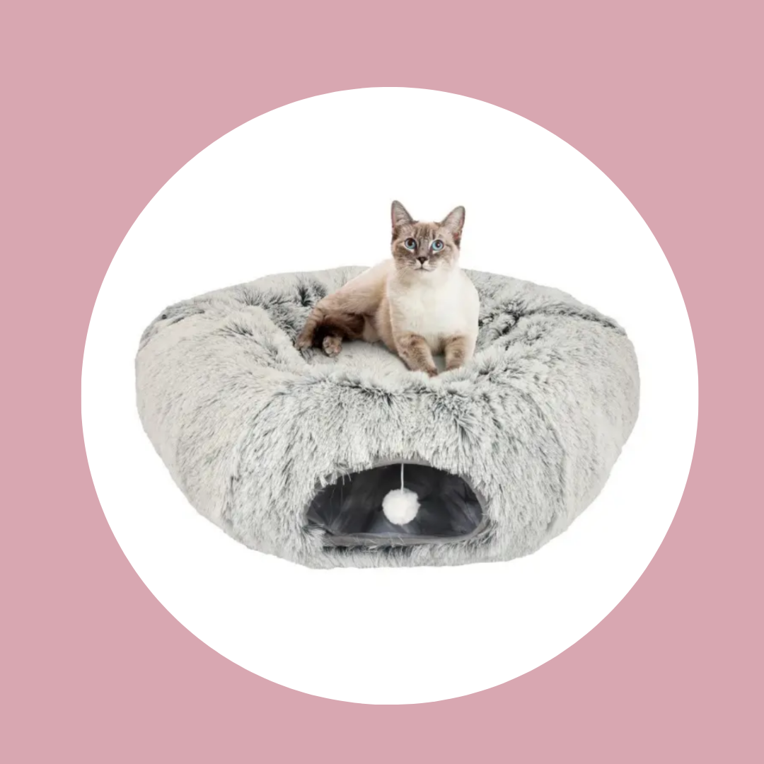 Berceau Donut Relax avec tunnel – Lit et aire de jeu 2 en 1 pour chat