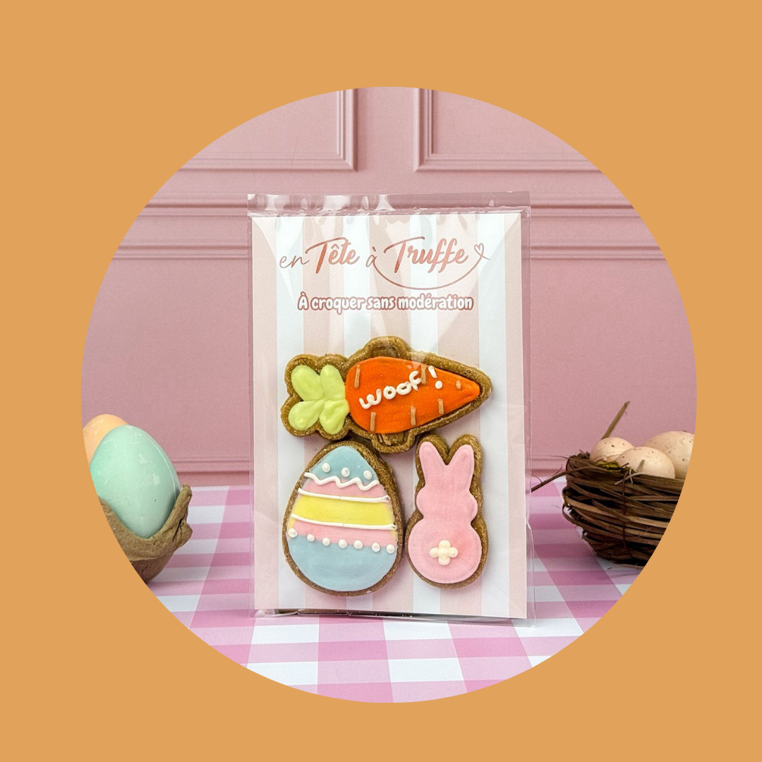 Trio de biscuits glacés pour chien, édition limitée Pâques (75 g)