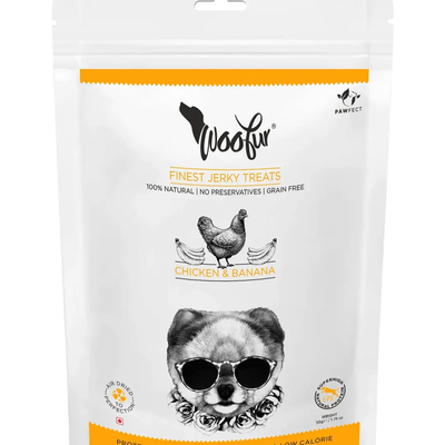 Friandises pour chien Pawfect Woofur – Poulet & Banane séchés à l’air 50 g | 100 % naturel