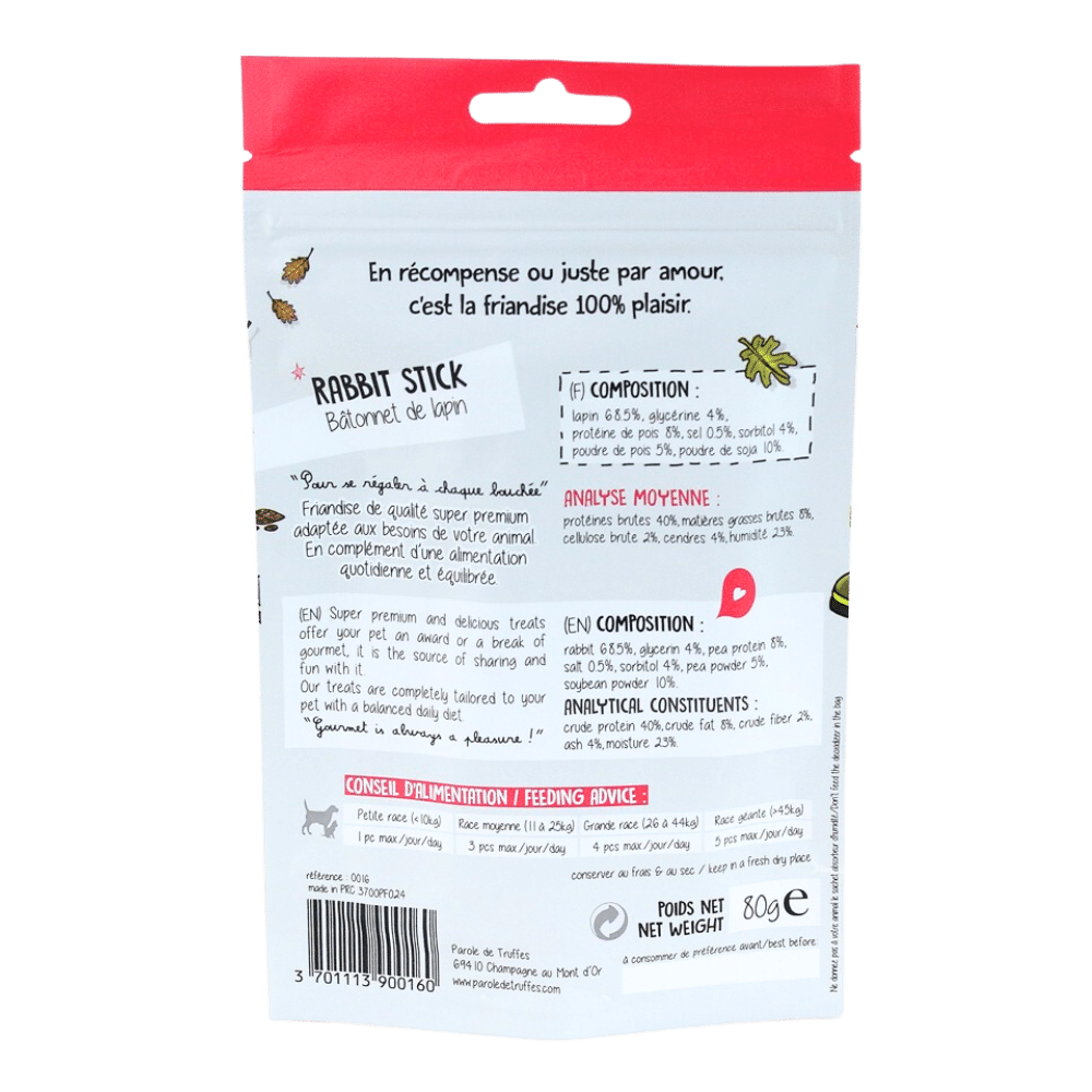 Friandises Rabbit Stick – Bâtonnet de lapin Parole de Truffes | CHIEN