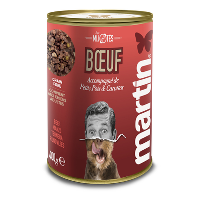 Pâtée MARTIN – Les Mijotés de Boeuf, petits pois et carottes (400g)