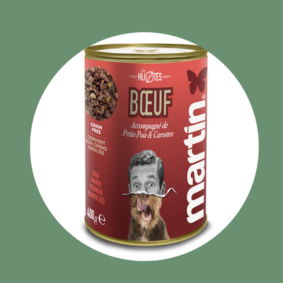 Pâtée MARTIN – Les Mijotés de Boeuf, petits pois et carottes (400g)