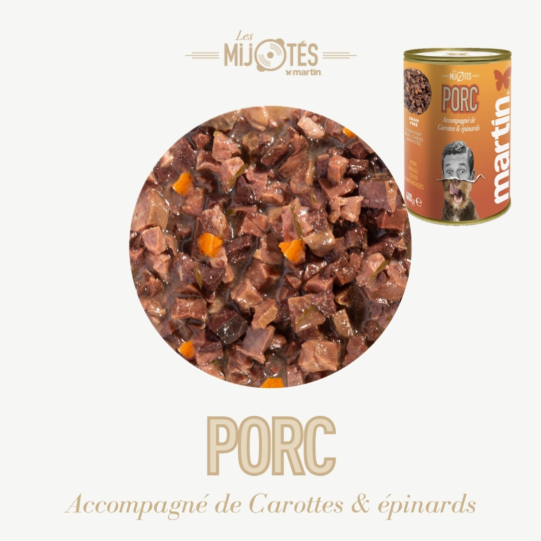 Pâtée MARTIN – Les Mijotés de Porc, Carottes & Épinards (400g)
