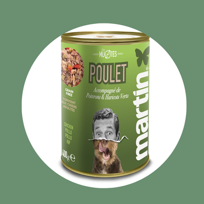 Pâtée MARTIN – Les Mijotés de Poulet, poivrons et haricots verts (400g)