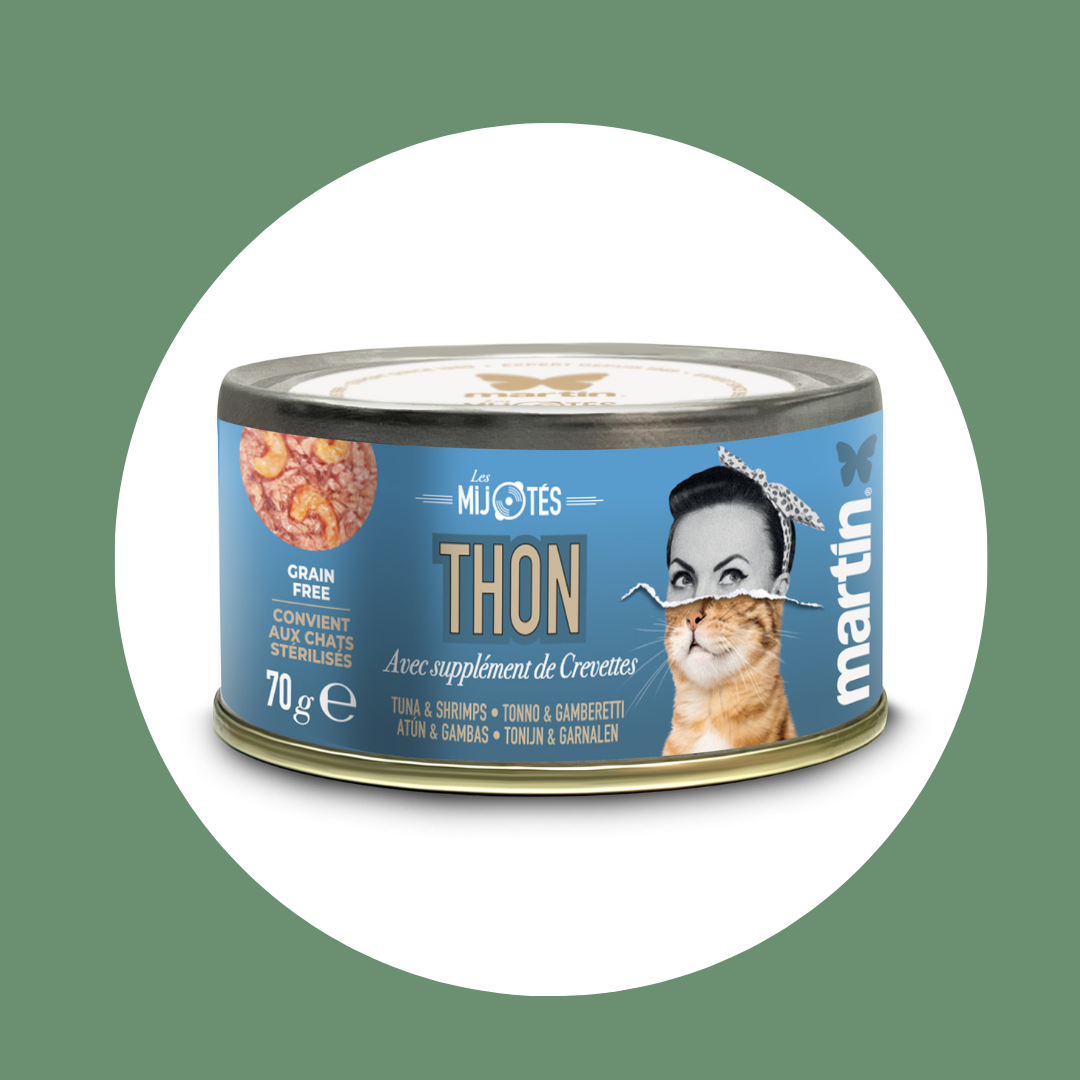 Pâtée MARTIN – Les Mijotés Thon & Crevettes (70g)