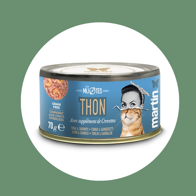 Pâtée MARTIN – Les Mijotés Thon & Crevettes (70g)