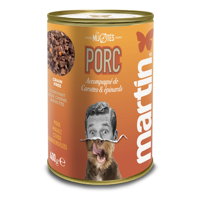 Pâtée MARTIN – Les Mijotés de Porc, Carottes & Épinards (400g)