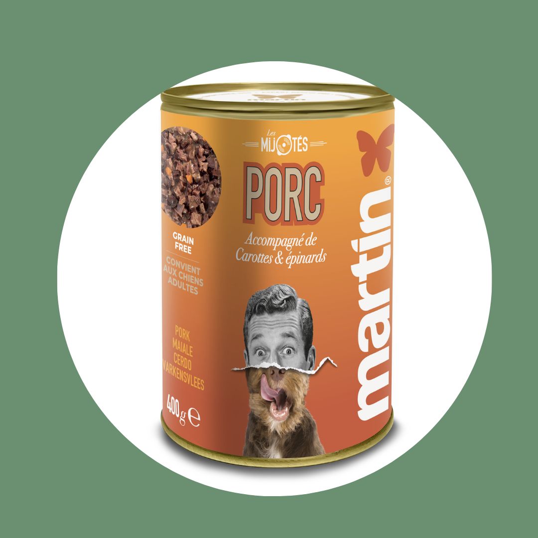 Pâtée MARTIN – Les Mijotés de Porc, Carottes & Épinards (400g)