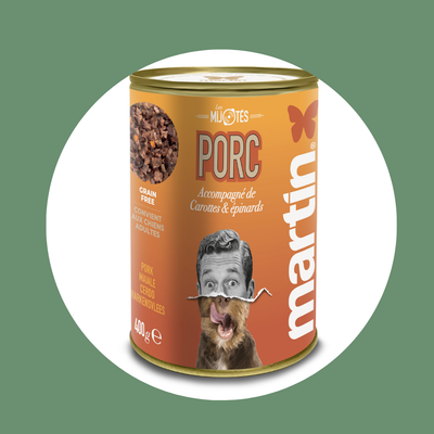 Pâtée MARTIN – Les Mijotés de Porc, Carottes & Épinards (400g)