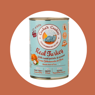 Pâtée naturelle pour chien - Dinde, patate douce & coco (400g)